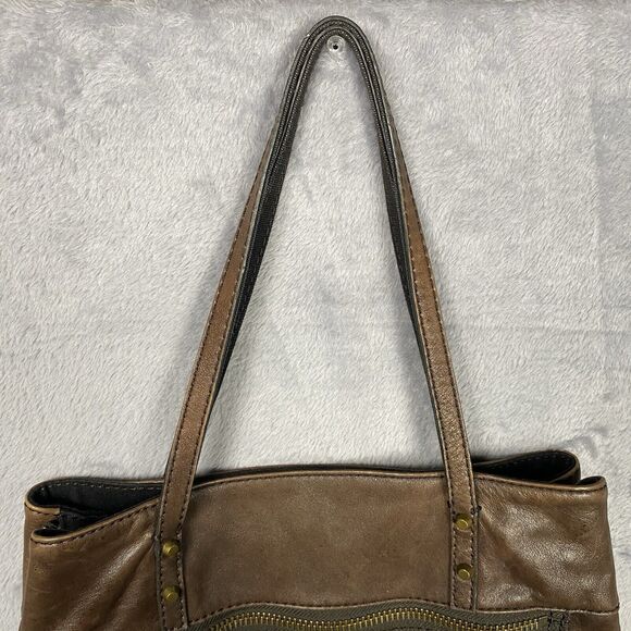 J.Crew Brimfield Brown Leather Tote Shoulder Bag Expandable Preppy Academia - Picture 4 of 9